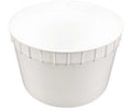 Close-up of 2.5 Gallon plastic ice cream tubs stacked and ready to serve
