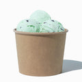 Close-up of 12 oz kraft compostable ice cream cups stacked and ready to serve