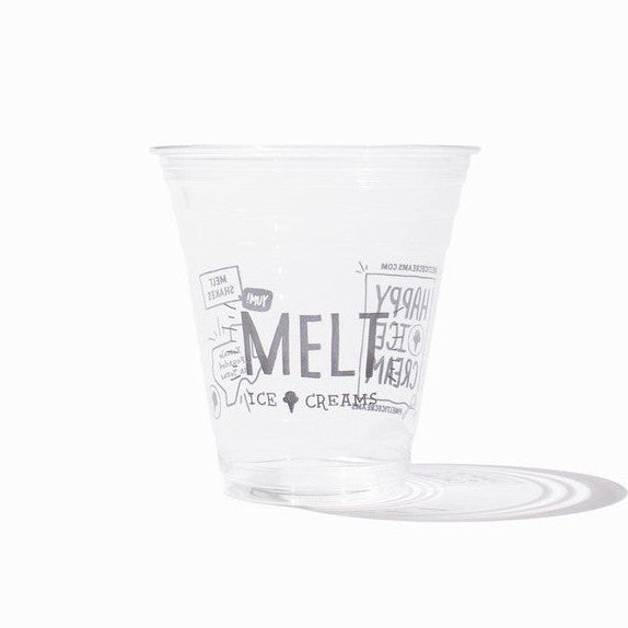 Close-up of 12 oz clear pet ice cream cups stacked and ready to serve