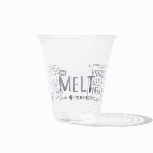 Close-up of 12 oz clear pet ice cream cups stacked and ready to serve