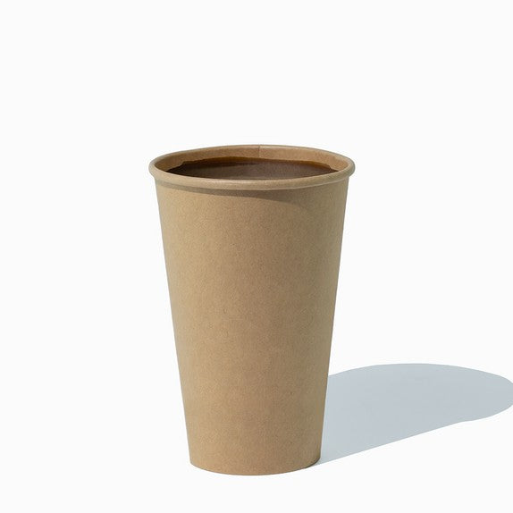 Close-up of 16 oz kraft paper ice cream cups stacked and ready to serve