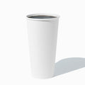 Close-up of 20 oz white paper ice cream cups stacked and ready to serve