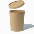 Close-up of 1 Quart kraft compostable to-go containers stacked and ready to serve