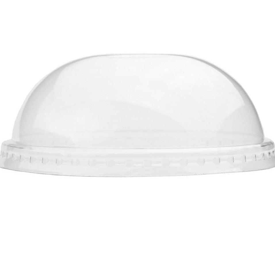 Close-up of 5 oz clear cup lids stacked and ready to serve