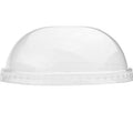 Close-up of 8 oz clear cup lids stacked and ready to serve