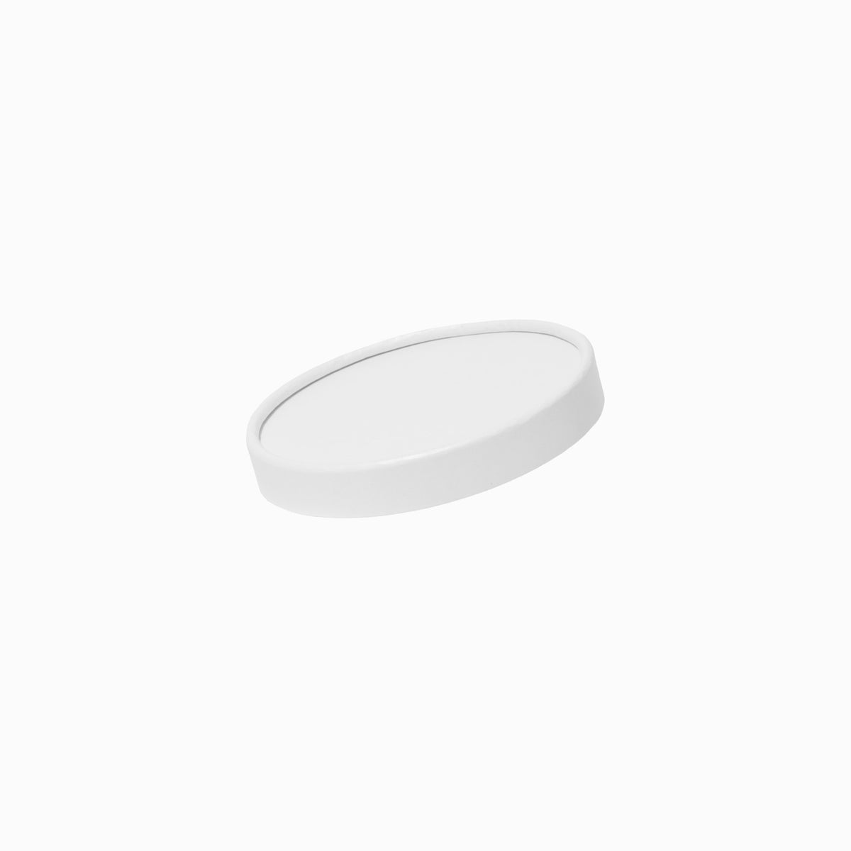 Close-up of 16 oz white compostable cup lids stacked and ready to serve