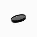 Close-up of 16 oz black paper cup lids stacked and ready to serve