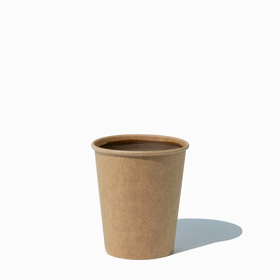 Close-up of 8 oz kraft paper ice cream cups stacked and ready to serve