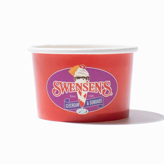 Close-up of 3 oz ice cream cups stacked and ready to serve