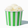 Close-up of 12 oz green ice cream cups stacked and ready to serve