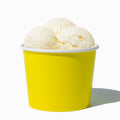 Close-up of 12 oz yellow ice cream cups stacked and ready to serve