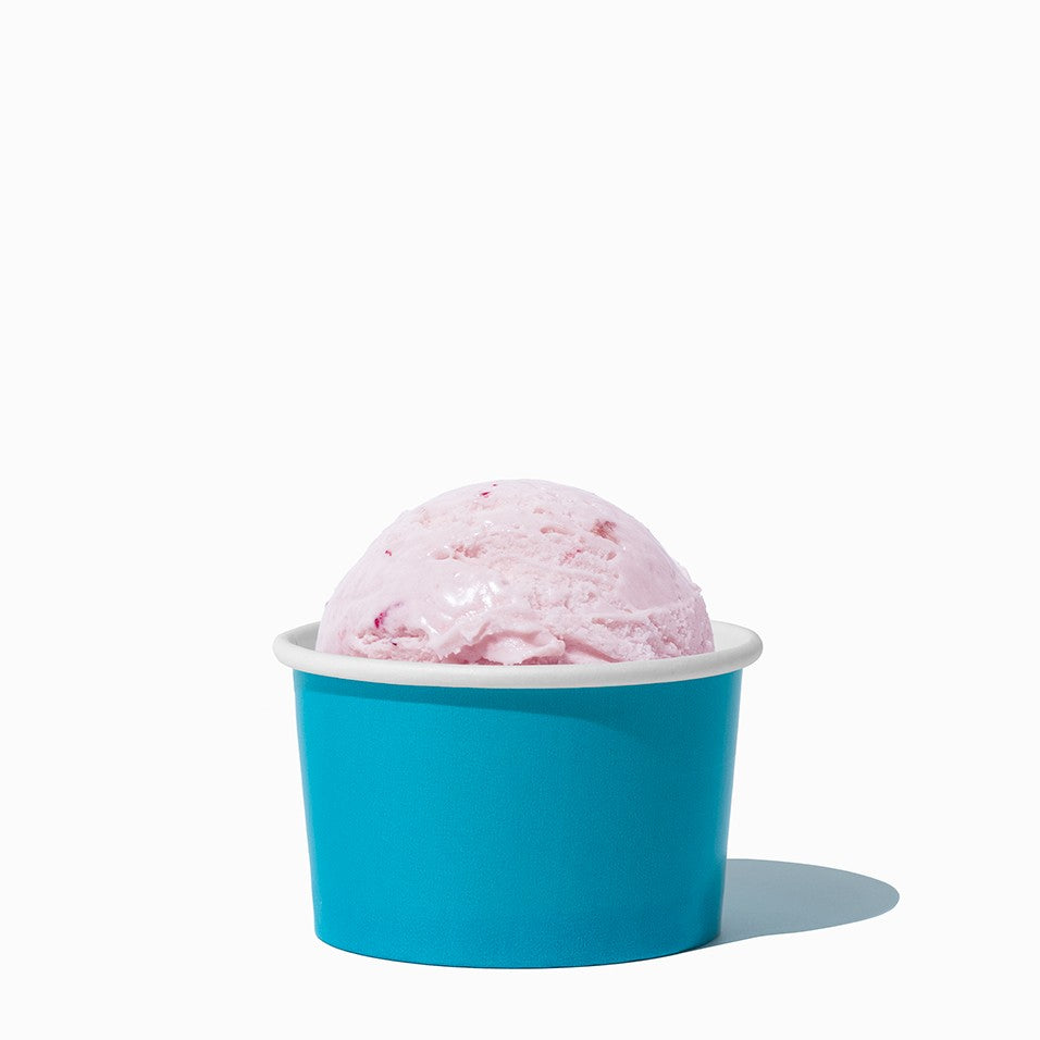 Close-up of 3 oz blue paper ice cream cups stacked and ready to serve