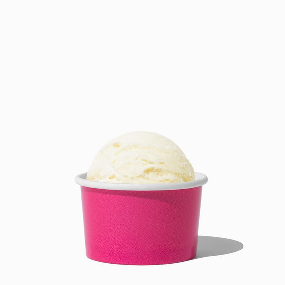 Close-up of 3 oz pink paper ice cream cups stacked and ready to serve