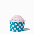 Close-up of 4 oz blue ice cream cups stacked and ready to serve