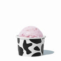 Close-up of 4 oz black ice cream cups stacked and ready to serve