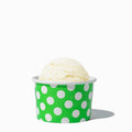 Close-up of 4 oz green ice cream cups stacked and ready to serve