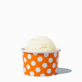 Close-up of 4 oz orange ice cream cups stacked and ready to serve