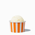 Close-up of 4 oz orange ice cream cups stacked and ready to serve