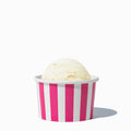 Close-up of 4 oz pink ice cream cups stacked and ready to serve
