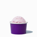Close-up of 4 oz purple ice cream cups stacked and ready to serve