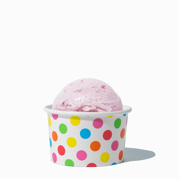 Close-up of 4 oz rainbow ice cream cups stacked and ready to serve