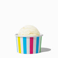 Close-up of 4 oz rainbow ice cream cups stacked and ready to serve