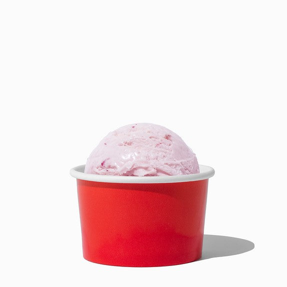 Close-up of 4 oz red ice cream cups stacked and ready to serve