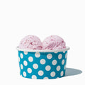 Close-up of 6 oz blue ice cream cups stacked and ready to serve