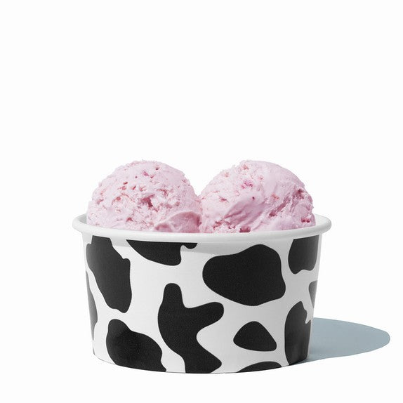 Close-up of 6 oz black paper ice cream cups stacked and ready to serve