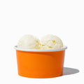 Close-up of 6 oz orange ice cream cups stacked and ready to serve