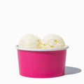 Close-up of 6 oz pink ice cream cups stacked and ready to serve