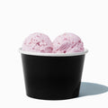 Close-up of 8 oz black ice cream cups stacked and ready to serve