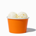 Close-up of 8 oz orange ice cream cups stacked and ready to serve