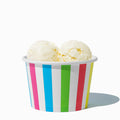 Close-up of 8 oz rainbow ice cream cups stacked and ready to serve