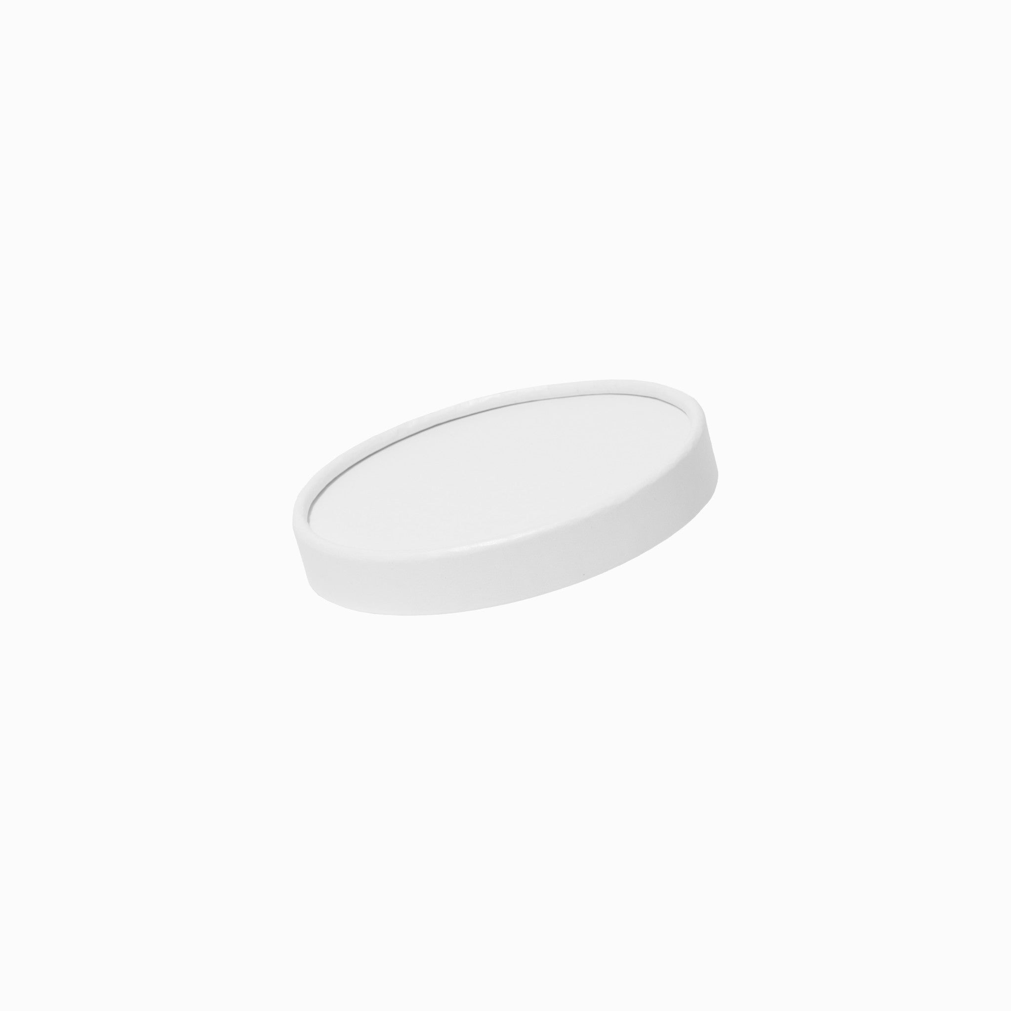 Close-up of 16 oz white compostable cup lids stacked and ready to serve
