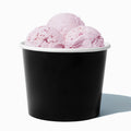 Close-up of 12 oz black ice cream cups stacked and ready to serve