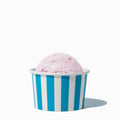 Close-up of 4 oz blue ice cream cups stacked and ready to serve