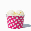 Close-up of 8 oz pink ice cream cups stacked and ready to serve