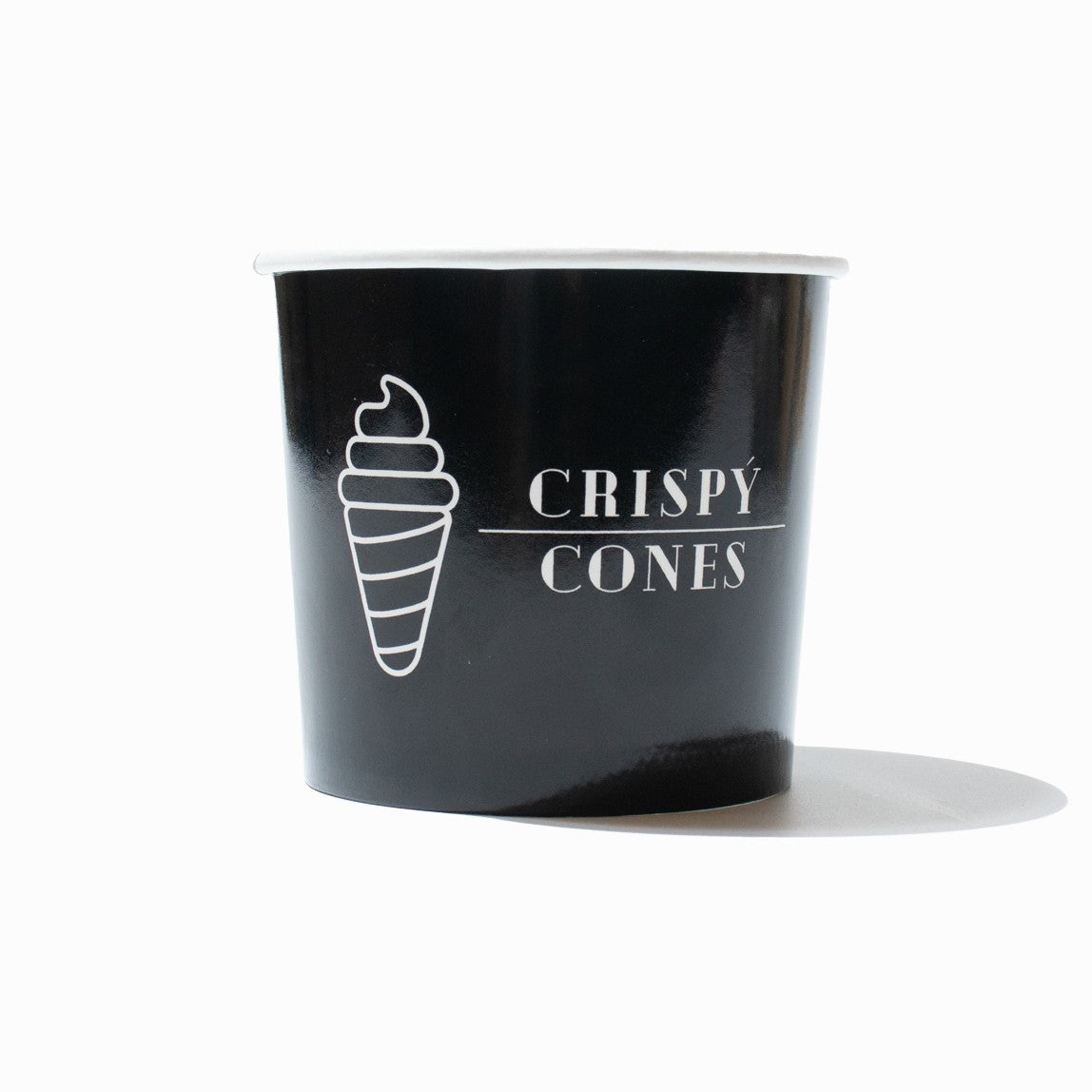 Close-up of 16 oz ice cream cups stacked and ready to serve