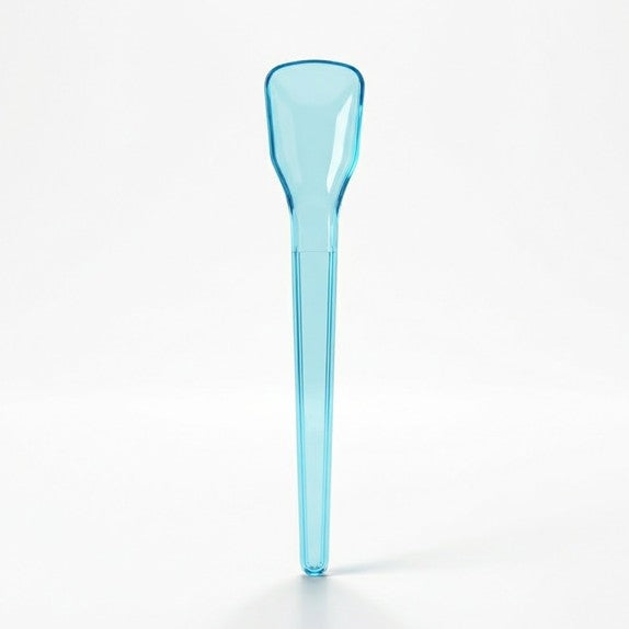 Close-up of clear tasting spoons stacked and ready to serve