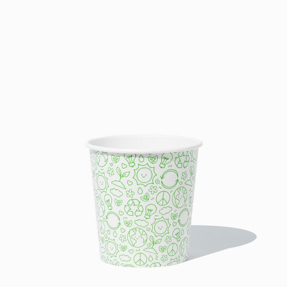 Close-up of 1 Pint green compostable to-go containers stacked and ready to serve