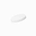 Close-up of 1 Pint white plastic cup lids stacked and ready to serve